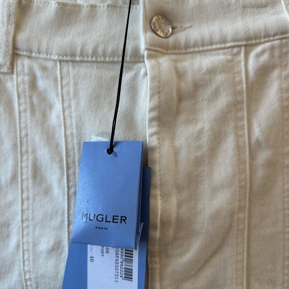 💥SALE💥Retail $950 NWT Mugler White Denim Spiral Seams Long Length JEANS Sold Out - Picture 14 of 15